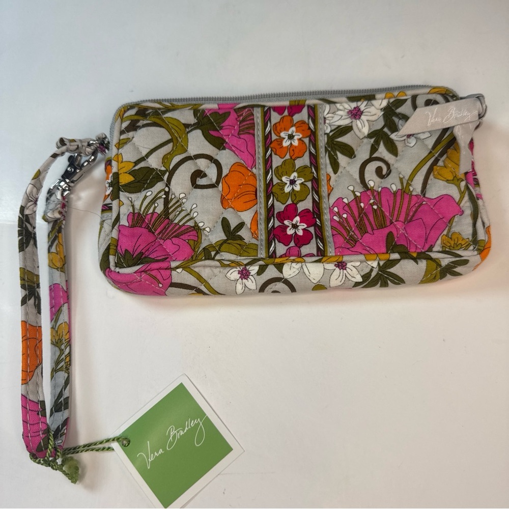 Vera Bradley Pink and Green Floral Wristlet NWT